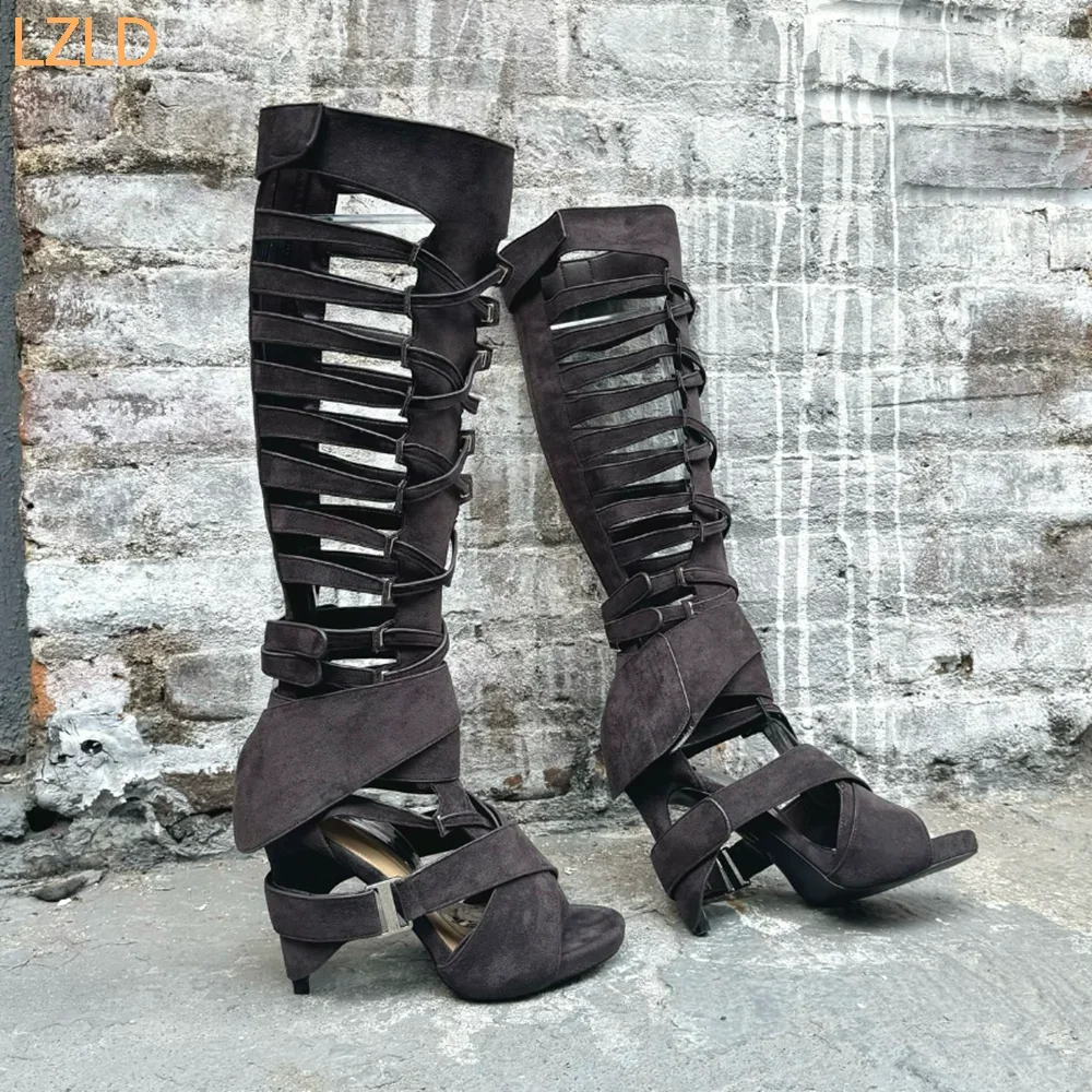 White Hollow Roman Belt Buckle - Women'S Fashion Knee High Boots 评论和价格