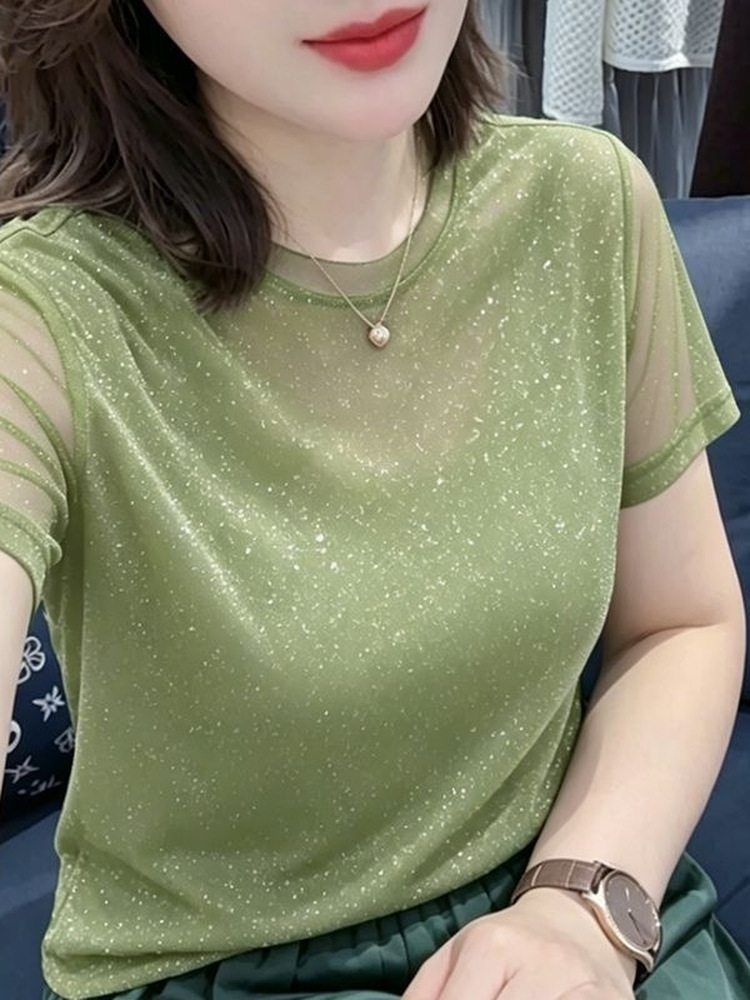 Shiny Sequin Elastic Net Sleev - Women Fashion Over The Years 评论和价格
